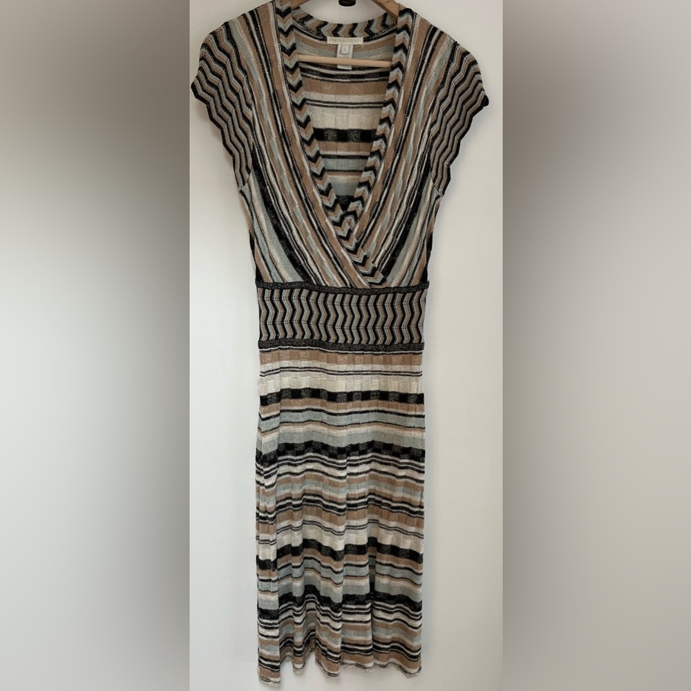 Design History Missoni-like dress Wrap neckline knit pattern metallic thread (L)